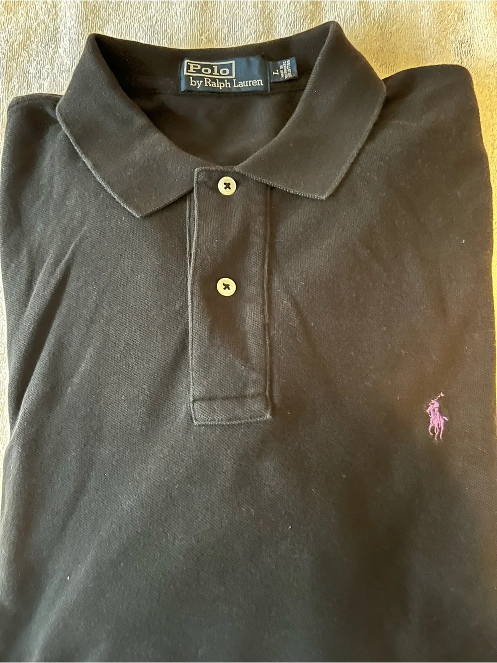 Ralph Lauren Black Long Sleeve Polo with Pink Pony Logo